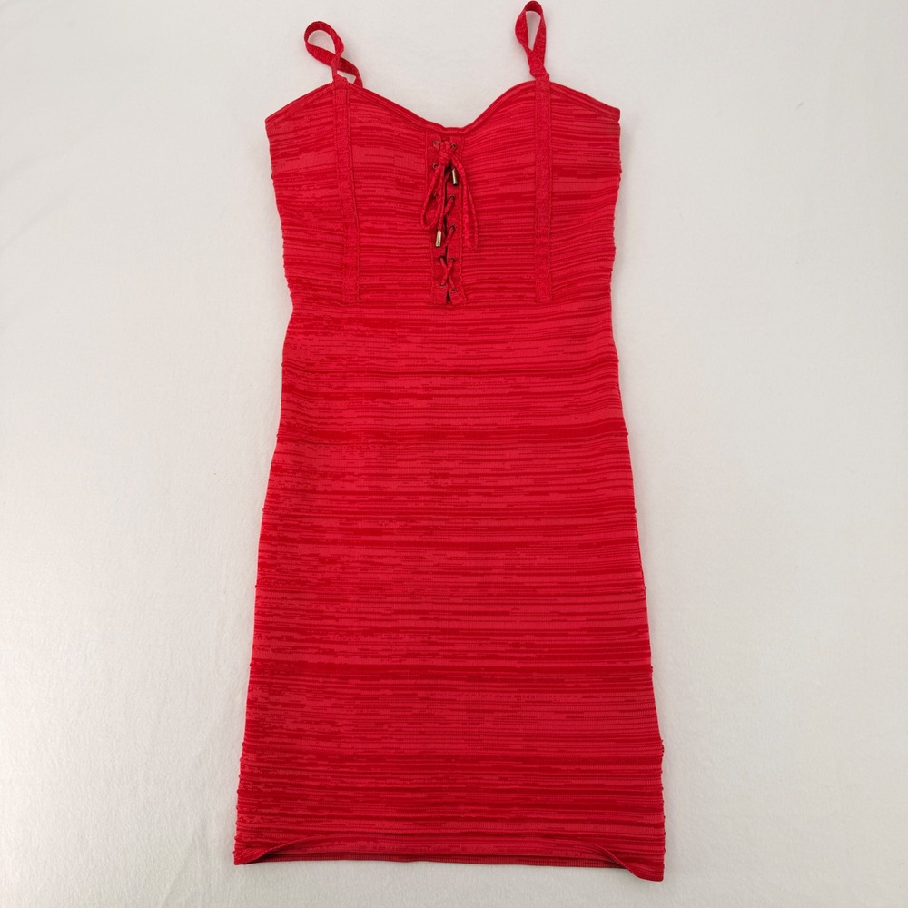 Baby Phat Lace Up Bodycon Dress Womens Large Red Y2K Bandage Mini Dress